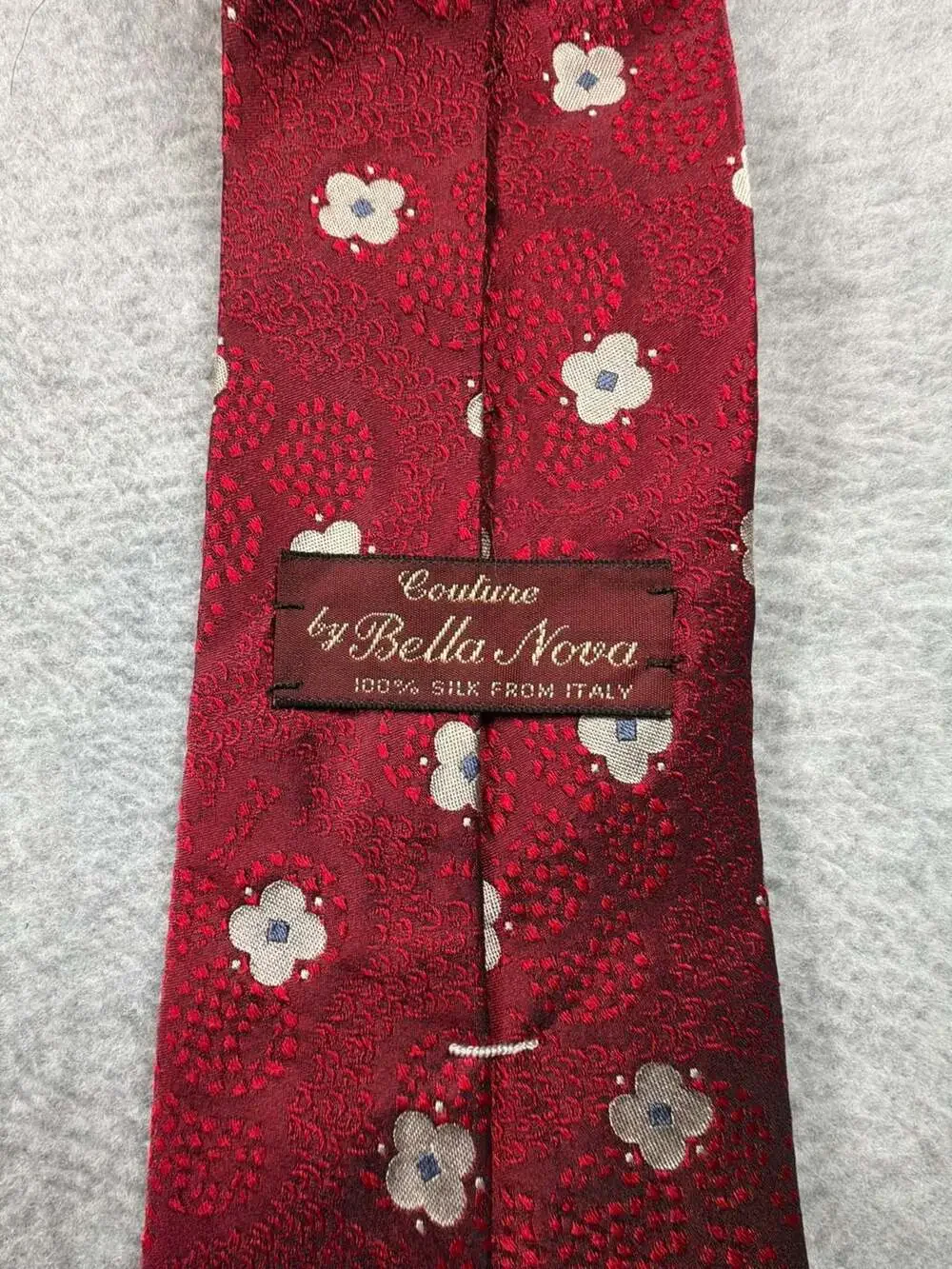Couture by Bella Nova Red Floral Pattern 100% Silk Necktie